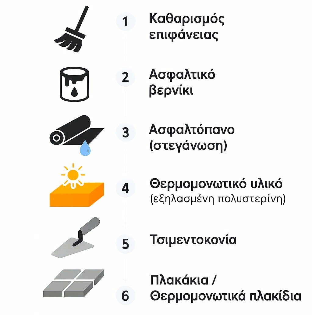 τρόπος εργασίας ανεστραμμενης βατής θερμομόνωσης ταράτσας